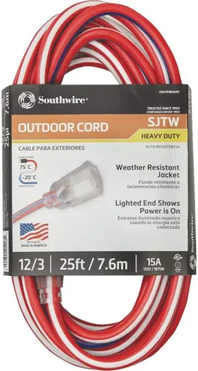 2547swusa1 Company 25-feet Contractor Grade 12/3 Lighted End Red White And Blue Amer