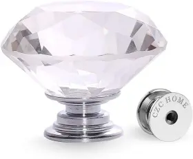 Czc Home 658906994062 10 Pcs Diamond Crystal Glass Pull Handle Cabinet 40 Mm Transparent