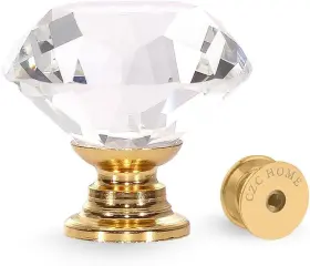 Czc Home 658906994543 25 Pcs Diamond Crystal Glass Pull Handle Cabinet Knobs 30 Mm Gold