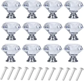D-buy 706597760920 12 Pack 30 Mm Drawer Pulls And Knobs - Crystal Dresser Silver