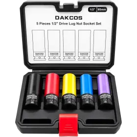 Kss5pc-met-us Dakcos 5 Pieces 1/2 Inch Drive Impact Lug Nut Socket Set 15 17 19 21 22mm Non... Fast Ship