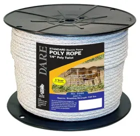3365 Dare Products Inc Electric Fence Poly Rope White 6mm X 600-ft. -3365