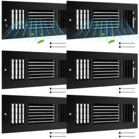 Jia-datanly-8698 Datanly 6 Pcs Black 10 X 4 Inch Interior Size Air Ceiling Vent Covers 3 Way Sidewall
