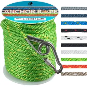 Rope-008 Dedu 3/8 Inch 50 Ft Anchor Rope Boat Solid Braid Mfp Line Wit