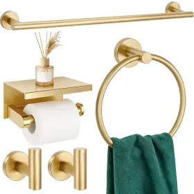 B0gcfkh84f Delarkusi 5 Pieces Bathroom Hardware Accessories Set Brushed Gold 24inch