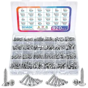 Div-820 Divanc M3 M4 M5 M6 Wood Screws Assortment Flat And Pan Head 820pcs