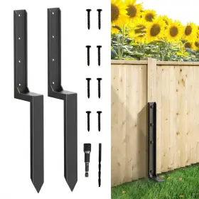 Dooniass 669465355768 Fence Post Repair Kit 2pcs Onepiece Steel Anchor Stakes To Quick Fix Broken/