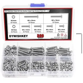 Dywishkey 659499167321 360 Pieces M3 X 4mm/6mm/8mm/12mm/16mm/20mm Stainless Steel 304 Hex