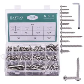 Ab101135-300 Eastlo 300 Pcs Pan Head Phillips Drive Sheet Metal Screws #6 #8 #10 #12 #14 Silver