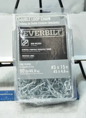 803072 Everbilt Double Loop Chain #3 X 15 Ft. 90 Lb. Capacity Zinc Plated