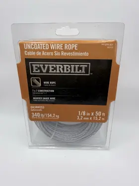 803152 Everbilt 1/8 Inch X 50 Ft. Galvanized Steel Uncoated Wire Rope 7x7 340lb