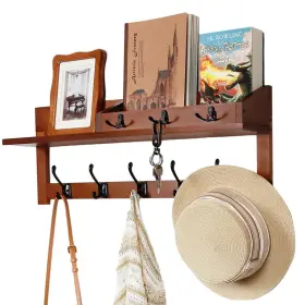 B0dj6vxmjf Exper City Coat Rack Wall Mount Shelf 26in Wooden Hanger Hooks