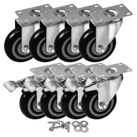 11564 Factorduty 11565-x4 Hw-hd-x2 8 Pack 4 Inch Combo Caster Swivel Plate With Brake And Heavy Duty On Bla