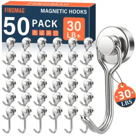 B0dgplx7qp Findmag 50 Pack Magnetic Hooks 30 Lb Strong Neodymium Refrigerator Magnet Set