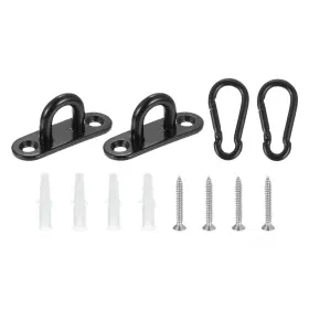 Fipux 676766644590 2 Set Pad Eye Plate 1.8 Inch Stainless Steel Ceiling U Hooks With Screw Black