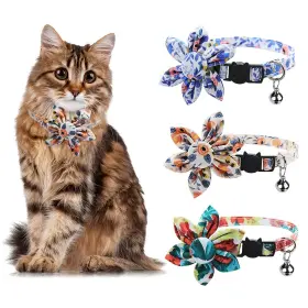 Flyan 612612552353 3 Pack Adjustable Breakaway Cat Collar With Bell Soft Sunflower Pet Coll