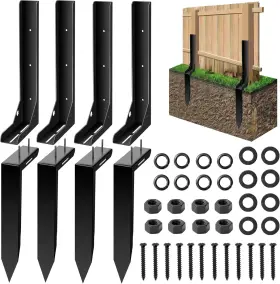 Fnxaor 799787847242 Fence Post Repair Kit 4 Pack 4x4/6x6 Heavy Duty Steel Anchor Ground