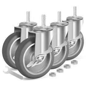 Focbugu 736483183601 4 Inch 3/8-16x1 Threaded Stem Caster Wheels Brake Set Of Heavy Duty