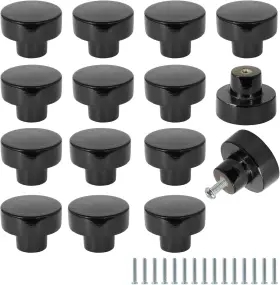 230906021 Fodau770 15pcs Black Wood Knobs Flat Top Round Cabinet 1-1/4 Inch