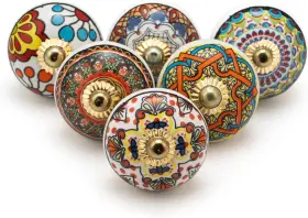 Dkb00007-p06 Folk Craft Dresser Knobs For Cabinets And Drawers - 2.5 Inches Multicolor Mandala