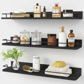 Fbws25-303 Forbena 24 Inch Wall Shelves For Bedroom 3-pack Black Floating With