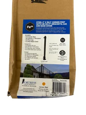Fe26 Fortress 844530006626 2 Inch X 39.5 Black Steel Railing Corner Post With Brackets
