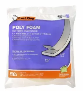 L344h Frost King Foam Weatherseal Tape White 1-1/2 W X 1/4 Inch T 17 Ft. -
