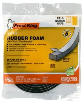 R338h Frost King Rubber Foam Weatherseal Tape 3/8w X 3/16 Inch T 10ft. -