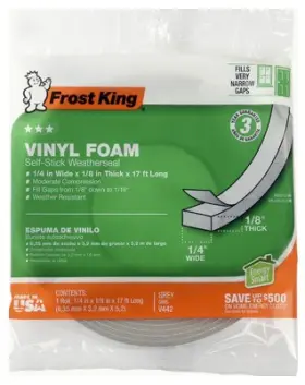 V442h Frost King 24 Pack - Vinyl Foam Weatherseal Tape 1/4w X 1/8 Inch T 17 Ft
