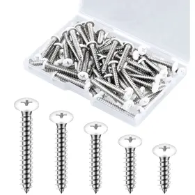 Screw-01 Funrous 100 Pcs #8 Pan Head Screw Sheet Metal Self Tapping 1.5 Inches White