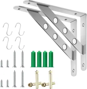 Gearmatte 974550626611 Heavy Duty Shelf Bracket 8 Inch Stainless Steel L Shaped Solid Support Corn