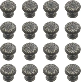 Geesatis 779296392549 16 Pcs Bronze Antique Knob Handles Flower Pattern 0.7 Inch
