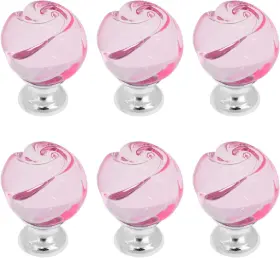 Zy09152156 Geesatis 6 Pcs Decorative Knob Pull Handles Crystal Glass Round Pink