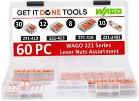 G221-60 Get It Done Tools 60pc Compact Splicing Wire Connector Assortment With Case. Includes 30x 221