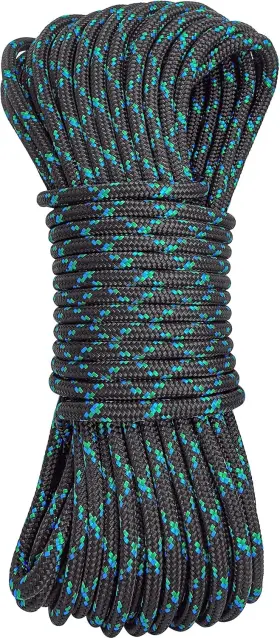 Gm Climbing 604697571647 8mm 5/16in Accessory Cord Rope Double Braid Pre 100feet Black