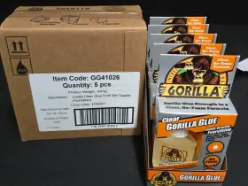 Gorilla 052427005502 1 Display Case 5pc Clear Glue Multipurpose Water Resistant 51ml
