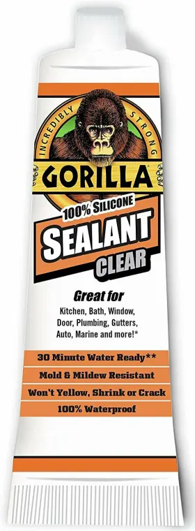 8090001-11 Gorilla 100 Percent Silicone Sealant Caulk 2.8 Ounce Squeeze Tube Clear