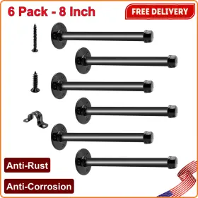 Greemov 313017551503 6 Pack Pipe Shelf Brackets 8 Inch Industrial Iron Floating Shelves Black