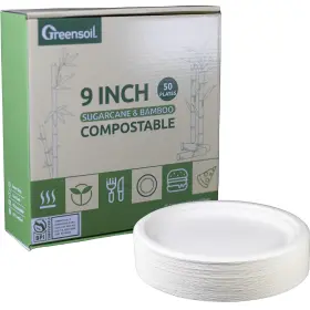 Greensoil Plate 9in 9 Inch Paper Plates - 50 Pack Heavy Duty Disposable Bpi Ce