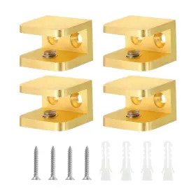 Gryfton 634149035175 4pcs Glass Shelf Clamp Clip Holder Support For 10-12 Mm Thick Gold