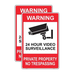 K2-68 Haobase 2 Pcs Private Property No Trespassing Sign Sticker - 30 Cm X 20 Self Adh