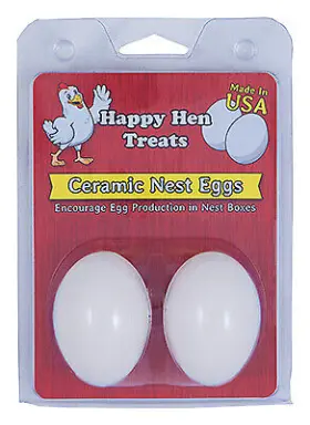 17056 Happy Hen Treats 6 Pack Ceramic Nest Eggs White 2-pk