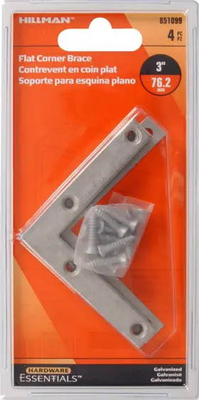 851099 Hardware Essentials Flat Corner Iron Galvanized 3 Inch X 1/2 - 4 Pack