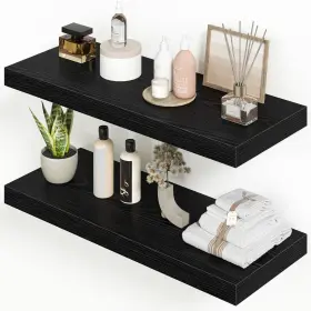 Heimlove Hefs-mdf03-2p-24-black 24 Inch Floating Shelves For Wall 9.3 Deep Black Wood W