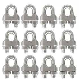 Heverp 614764295352 12pcs M6 1/4 Inches Stainless Steel Wire Rope Cable Clip Clamp Clip-12pcs