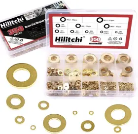 Hbfw-350 Hilitchi 350-pcs 10 - Size Brass Flat Washer Assortment Set M2 Yellow