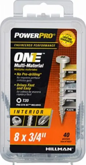 116937 Hillman Power Pro One Interior Screws Pan Head Zinc-plated #8x3/4 Inch 40-pk. -