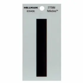 839496 Hillman 6 Pack - Reflective Adhesive House Address Letter I Thin Cut Black Vinyl 3 Inch