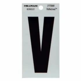 839522 Hillman 6 Pack - Reflective Adhesive House Address Letter V Thin Cut Black Vinyl 3 Inch