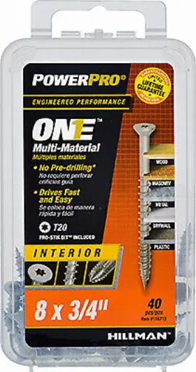 116713 Hillman Fasteners Power Pro One Interior Screws Flat Head Zinc-plated #8x3/4- Inch 40-pk
